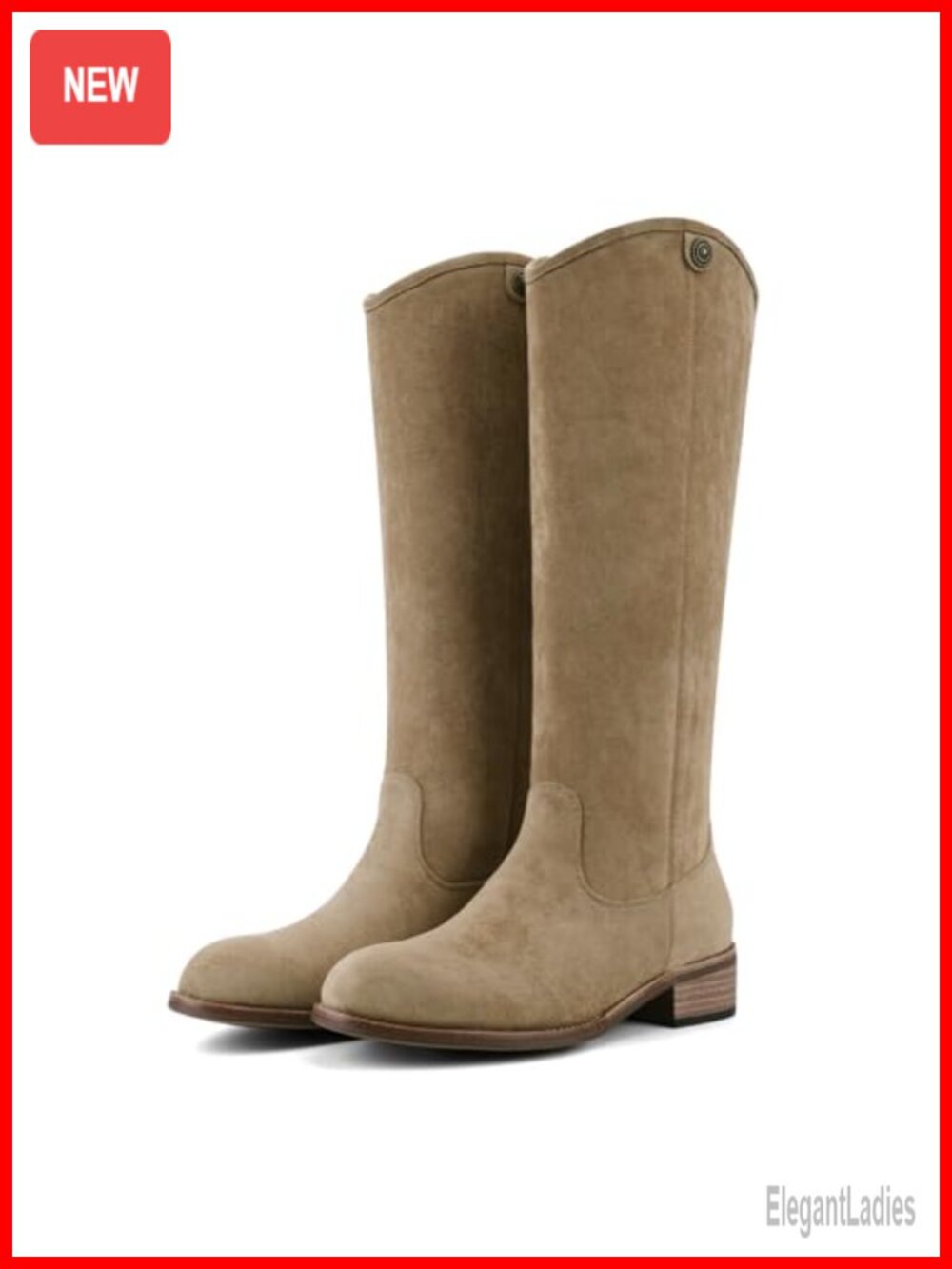 Women's Round Toe Chunky Heel Knee High Riding Boots Faux Suede Pull On